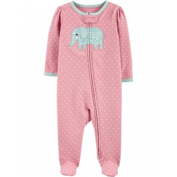 Carter's Pijama Modelo elefante 100% algodón manga larga con cierre para bebé niña recién nacida