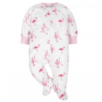 Gerber Pijama Enterizo Tipo Footies Modelo Flamencos Serie Sleep & Play 100% algodón Manga Larga para bebés niñas de 3 a 6 meses