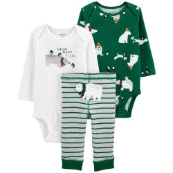 Carter's Pack 3 Enterizos y Pantalón Tipo Oso Polar Colección Little Character 100% Algodón rib  para Bebés Niños Recién Nacidos