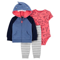 Carter's 3 Pack Casaca Body y Pantalón Tipo Tiburón Colección Little Jacket 100% Algodón para Bebés Niños de 9 a 12 Meses