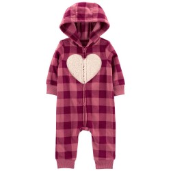 Carter's Pijama enterizo con diseño a cuadros y corazón para bebé niña recién nacida