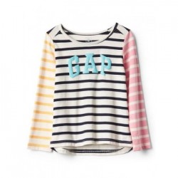 GAP Polo a rayas multicolor con Logo 100% algodón manga larga para bebé niña de 18 a 24 meses