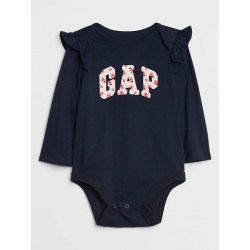 Baby Gap Body azul con logo relleno de flores 100% Algodón manga larga para bebé niña de 3 a 6 meses
