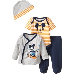 Disney Baby Conjunto de 4 piezas Mickey Mouse 100% algodón para bebé niño de 6 a 9 meses