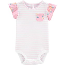 Oshkosh Body Rosado y Blanco Tejido 100% algodón manga corta bebé niña 9 a 12 meses