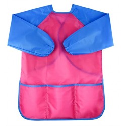 BASSION Mandil color rosa con 3 bolsillos manga larga para niñas y niños de 2 a 6 años