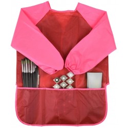 BASSION Mandil color rojo con 3 bolsillos manga larga para niñas y niños de 2 a 6 años