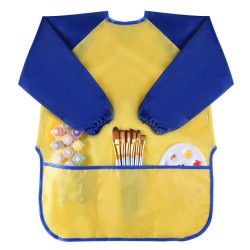BASSION Mandil color amarillo con 3 bolsillos manga larga para niñas y niños de 18 meses a 6 años