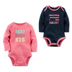 Carter's 2 Pack Bodys Best Sis y Charming Daddy 100% Algodón Manga Larga para Bebes Niñas de 0 a 3 Meses