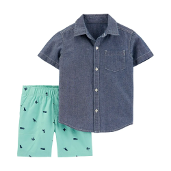 Carter's Pack Verano 2 piezas Camisa Manga Corta y Short 100% Algodón para Bebé Niño de 12 a 18 Meses