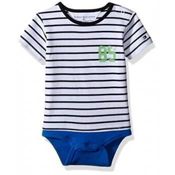 Tommy Hilfiger Body a rayas electric blue 100% algodón manga corta para bebe niño de 9 a 12 meses