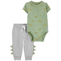 Carter's Conjunto Body Manga Corta y Pantalón con Diseño Dinosaurio 100% Algodón para Bebé Niño de 12 a 18 meses