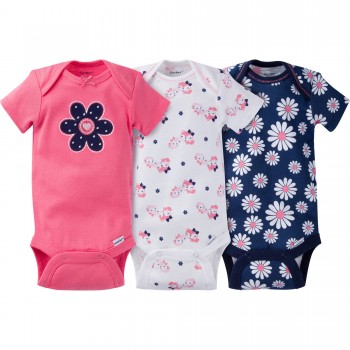 Gerber Pack 3 bodys colección Onesies 100% Algodón manga corta para niña de 9 a 12 meses