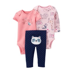Carter's Conjunto de 3 Piezas, 2 Bodys y Pantalón Rosado Diseño de Panda Para 100% algodón rib Bebé Niña de 0 a 3 Meses