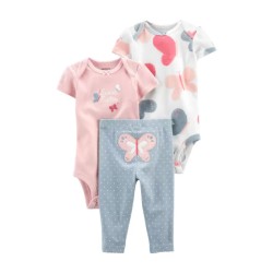 Carter's Conjunto de 3 Piezas, 2 Bodys y Pantalón Diseño de Mariposas 100% Algodón Para Bebé Niña de 6 a 12 Meses