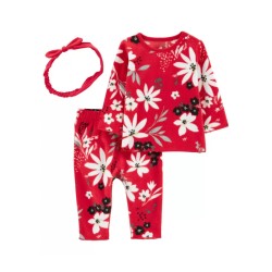 Carter's Conjunto de 2 Piezas, Polo y Pantalón Rojo Diseño Floral 100% poliester Manga Larga Para Bebé Niña de 12 a 18 Meses