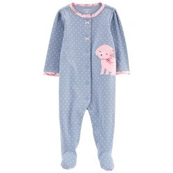 Carter's Enterizo Pijama Azul 100% Algodón interlock Manga Larga con Diseño de Perrita para bebé niña de 0 a 3 meses