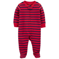 Carter's Enterizo Pijama Roja a Rayas 100% Algodón interlock Manga Larga para bebé niño de 0 a 3 meses