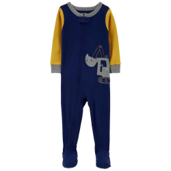 Carter's Pijama Enterizo Azul de Construcción Manga Larga 100% Algodón para Bebé Niño de 6 a 12 Meses