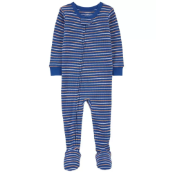 Carter's Pijama Enterizo Térmico Azul a Rayas Manga Larga para Bebé Niño de 12 a 18 Meses