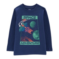 Carter's Polo de Aventura Espacial 100% Algodón Jersey Manga Larga para Niño de 5 años