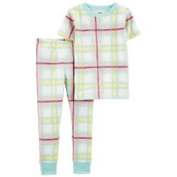 Carter's Pijama 2 Piezas Polo y Pantalón a Cuadros 100% Algodón Rib Manga Corta para Bebé Niña de 3 Años