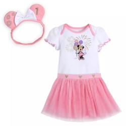 ShopDisney Set Body Vincha y Falda Rosado del Primer Cumpleaños de Minnie Mouse para Bebé Niña de 3 a 6 Meses