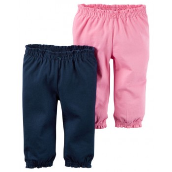 Carter's Pack 2 pantalones Babysoft rosado y azul 100% algodón para bebé niña de 6 a 9 meses