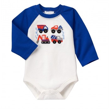 Gymboree body tipo raglan modelo construction trucks 100% algodón manga larga  para bebé niño de 6 a 12 meses