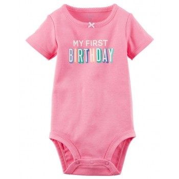 Carter's Body "Mi Primer Cumpleaños" color rosado para bebé manga corta niña de 6 a 9 meses